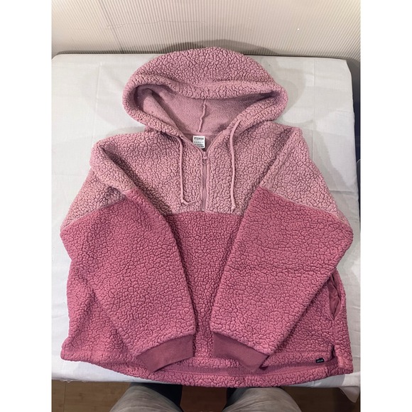PINK Victoria's Secret Womens XL Half Zip Pullover Sherpa Hoodie Sweatshirt - Picture 1 of 7